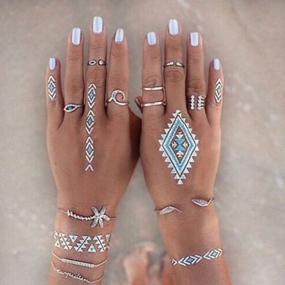 4 Sheets Boho Festival Temporary Metallic Flash Tattoos - Picture 12 of 13